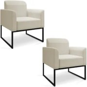 Kit 2 Poltronas Decorativas Base Industrial Preta Maressa A19 Linho Gr