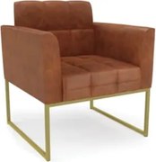 Poltrona Decorativa Base Industrial Dourado Ana Sintético PU Nozes - I