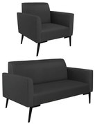 Sofá Namoradeira com Poltrona Pés Villach Marisa Corino   - Preto