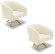 Poltrona Decorativa Giratória MA30 Kit 2 Stella Cotelê Ext/Veludo D03 - D'Rossi - Off White