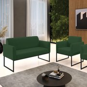 Sofá Namoradeira com Poltrona Base Industrial Preto Marisa Veludo   - Verde
