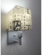 Arandela Quadrada Md-2019 Cinza C/ Inter Liga e Desl Cúpula em Tecido Ny-Jornal - Bivolt