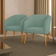 Poltrona Decorativa Pé Palito Castanho Kit 2 Stella Cotelê Int/Veludo D03 - D'Rossi - Menta