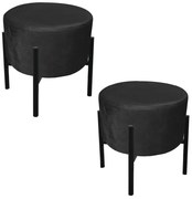 Kit 2 Puffs Iron Suede Base Preto Palito - Preto
