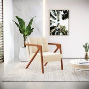 Poltrona Melissa Suede Base de Madeira Castanho D03 - D'Rossi - Bege