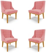 Kit 4 Cadeiras Decorativas Sala de Jantar Base Fixa de Madeira Firenze Suede Rose/Castanho G19 - Gran Belo