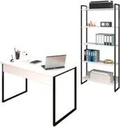 Conjunto Escritório Mesa 120 e Estante Studio Industrial Z28 Branco -