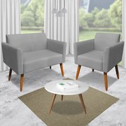 Poltrona Namoradeira Decorativa Isabella Pés Palito Madeira Suede Grafite G19 - Gran Belo
