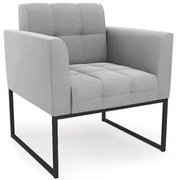 Poltrona Decorativa Base Industrial Preto Ana Suede Cinza - Ibiza