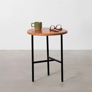 Banco e Mesa Lateral Redondo Cais Eucalipto Natural 35x35x43cm - Banco e Mesa Lateral Redondo Cais Preto e Eucalipto - 36x36x43cm