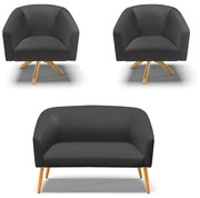Namoradeira e 2 Poltronas Giratória MA30 Stella Sintético D03 - D'Rossi  - Preto