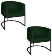 Poltrona Base Industrial Preto Kit 2 Lety Veludo S05 - D'Rossi - Verde