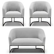 Namoradeira e 2 Poltronas Industrial Preto Stella Suede D03 - D'Rossi - Cinza