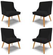 Kit 4 Cadeiras Decorativas Sala de Jantar Pés Palito de Madeira Firenze Linho Preto/Natural G19 - Gran Belo