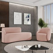 Sofá 3 Lugares Orgânico 180cm Morgan e Poltrona Lua Veludo D03 - D'Rossi - Rose