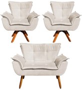 Sofá Namoradeira e 2 Poltronas Giratória MM30 Opala Suede - Bege