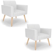 Kit 2 Poltronas Viena Gomada Corino Pés Palito Natural D03 - D'Rossi - Branco