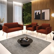 Namoradeira e 2 Poltronas Pé Palito Natural Marisa Bouclê - Terra