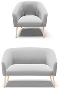 Sofá Namoradeira e Poltrona Pé Palito Natural Stella Suede D03 - D'Rossi - Cinza