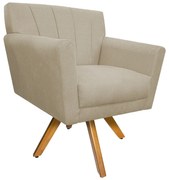 Poltrona Laura Base Giratória de Madeira Suede Bege - ADJ Decor