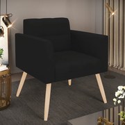 Poltrona Elisa Linho Pés Palito Natural D03 - D'Rossi - A79 Preto