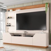 Home Theater Bruma 240cm com LED e Prateleiras em Vidro para TV até 65 MDP Off White/Freijo G11-  Gran Belo