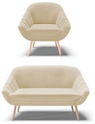 Kit 01 Namoradeira 02 Lugares e 01 Poltrona Giovana Linho Pés Palito Natural - Indo Decorar - A27 Areia