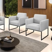 Kit 2 Poltronas Base Industrial Preto Marisa Linho - A05 Cinza
