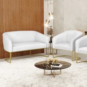 Sofá Namoradeira e Poltrona Industrial Dourado Stella Sintético D03 - D'Rossi - Branco