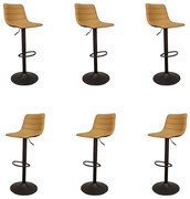 Kit 6 Banquetas Decorativas Travis PU com Regulagem de Altura Base Disco c/Apoio Para os Pés Caramelo/Preto G56 - Gran Belo