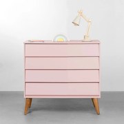 Cômoda Noah 4 Gavetas com Pés Retrô Mel - Rosa Fosco