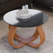 Mesa de Centro Redonda Baixa Pé de Madeira Samba Preto E05  - Mpozenat