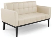 Poltrona Namoradeira Decorativa Karen Pés Fixo em Madeira Preto PU Bege G19 - Gran Belo