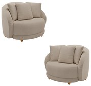 Kit 2 Poltronas Decorativas Base Fixa Galáxia com Almofadas Linho Off White G45 - Gran Belo