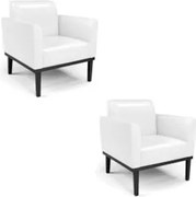 Poltrona Base Madeira Preto Kit 2 Maressa Sintético PU Branco - Ibiza