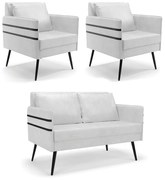 Kit 01 Namoradeira 02 Lugares e 02 Poltronas Mari Corano Branco Pés Palito de Ferro