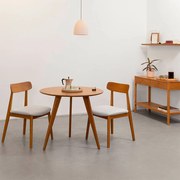 Conjunto Mesa de Jantar Square Laminada Tripé Redonda Natural - 88cm + 2 Cadeiras Nord Encosto Madeira Assento - Off White