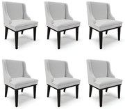 Kit 6 Cadeiras Decorativas Sala de Jantar Base Fixa de Madeira Firenze Linho Cinza/Preto G19 - Gran Belo