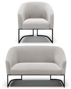 Sofá Namoradeira e Poltrona Base Industrial Preto Stella Veludo D03 - D'Rossi - Cinza