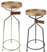 Mesa Apoio Tag Alta e Baixa Tampo Louro Freijo Base Dourada Tampo Nogueira com Base Preta - 60299 Sun House