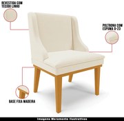 Kit 4 Cadeiras Decorativas Sala de Jantar Base Fixa de Madeira Firenze Linho Bege/Castanho G19 - Gran Belo