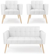 Kit 1 Sofá Namoradeira e 2 Poltronas Elisa Corino Pés Palito Natural D03 - D'Rossi - Branco