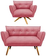 Kit 1 Namoradeira e 1 Poltrona Giratória Anitta Com Strass Suede Pés Palito Castanho D03 - D'Rossi - Rose