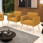 Poltrona Sala Estar Pé Palito Natural Kit 2 Marisa Bouclê - Mostarda