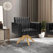 Kit 2 Poltronas Giratória Viena Gomada Corano Base de Madeira MA30 D03 - D'Rossi - Preto