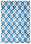 Tapete de Couro Natural Yanka Azul e Branco - 150cm x 200cm