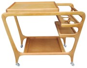 Carrinho Bar Vintage Tampo Bandeja Suporte para 3 Garrafas Estrutura Madeira Maciça Eucalipto Design Retrô com Rodízios