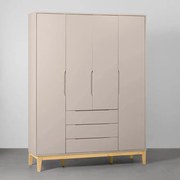 Guarda-Roupa Elfe 4 Portas e 3 Gavetas com Pés Square Natural – Areia Fosco