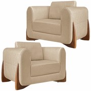 Kit 2 Poltronas Decorativas Pés em Madeira Buzz Linho Bege G63 - Gran Belo