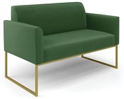 Sofá Namoradeira Base Industrial Dourado Marisa Suede - Verde
